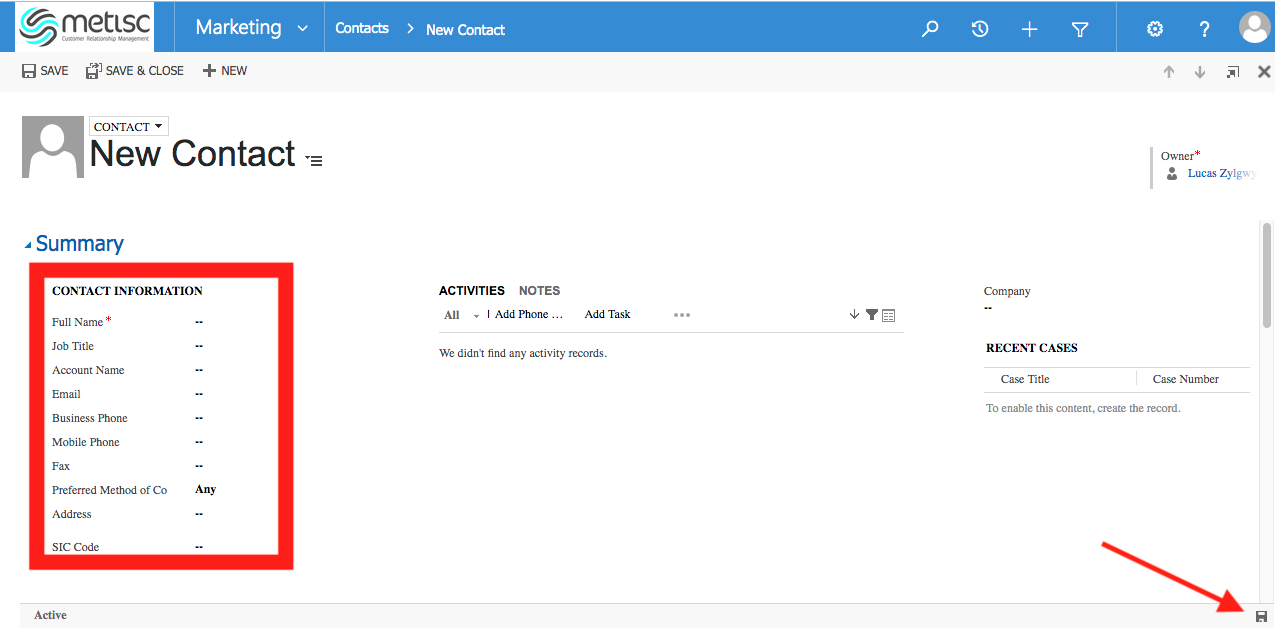 Create contact in Dynamics 365